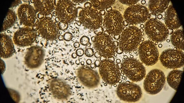 Microscopic view of parasitic eggs on a slide