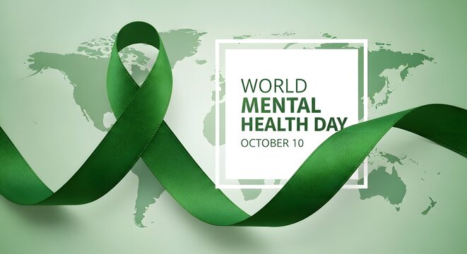 World mental health day awareness ribbon green october 10th