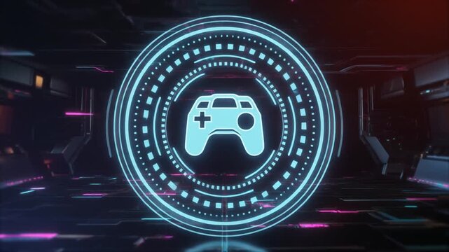 Futuristic glowing PlayStation logo within circular holographic interface, symbolizing gaming culture, advanced technology, and digital entertainment design.