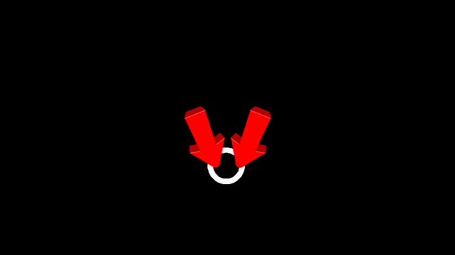 Two red arrows pulling down on a white hook with a black circle