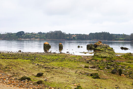The rocky Salias beach in Castropol town, Asturias