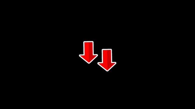Two red arrows pointing downwards on a black background, symbolizing decline or decrease