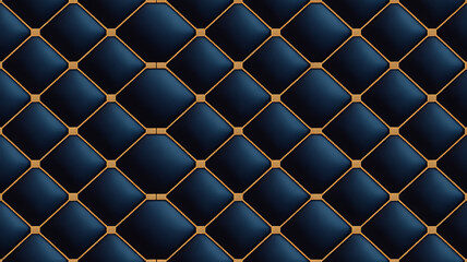 Fototapeta premium Dark Blue Quilted Fabric Texture with Gold Lines diamond
