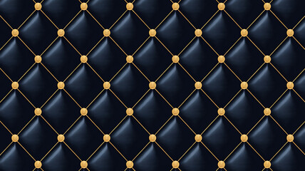 Naklejka premium Black Tufted Upholstery with Gold Diamond Pattern texture