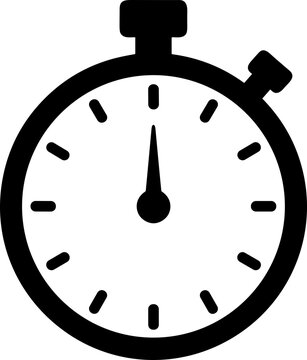 Simple Stopwatch Icon, Black Silhouette, Isolated on White Background, Time Measurement Symbol