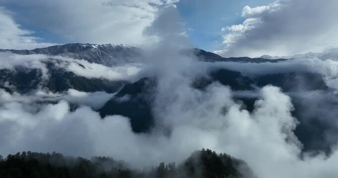 Beautiful foggy high altitude mountain landscape in China
