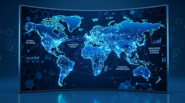 Global Business Network Background with Digital World Map and Data Visualization