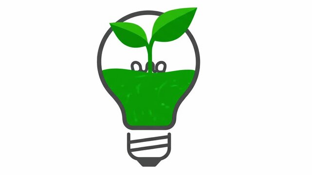 Simple outline light bulb with green base on white background