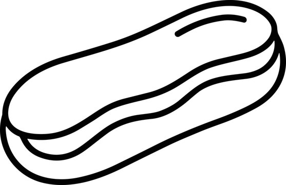 Simple Eclair Outline Drawing, Minimalist Pastry Icon, Vector Food Illustration