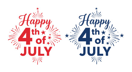 Happy 4th of july greeting card design with fireworks and stars, red and blue patriotic typography for independence day celebration © Marjahan