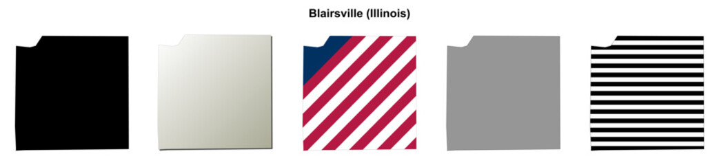 Fototapeta premium Blairsville (Illinois) blank outline map set