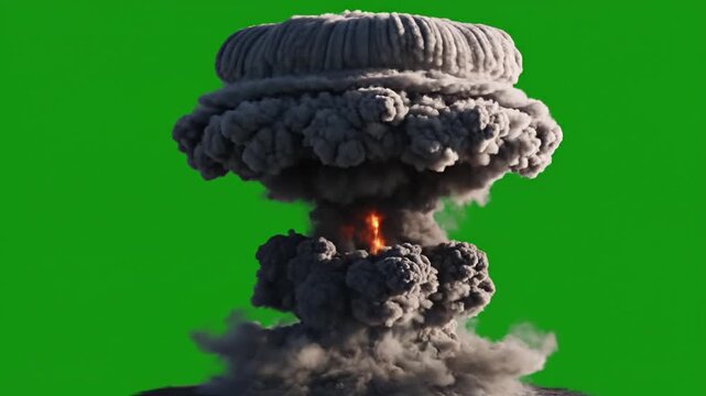 Mushroom cloud, explosion, smoke, green screen, nuclear blast, dramatic effect