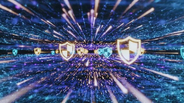 Cyber Security Shield Protecting Data Flow