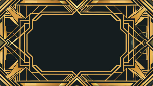 Elegant Art Deco Gold Geometric Frame on Black Background