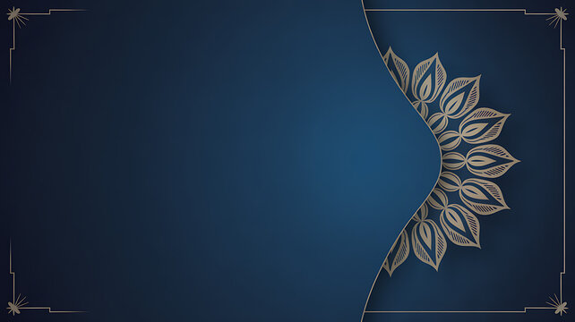 Dark blue background with ornate gold mandala design