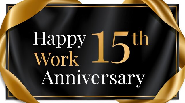 Happy 15th Work Anniversary Celebration with Gold Ribbon Design