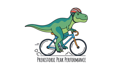 Funny T-Rex Dinosaur Riding a Bicycle with Helmet, Cartoon Style © tempe