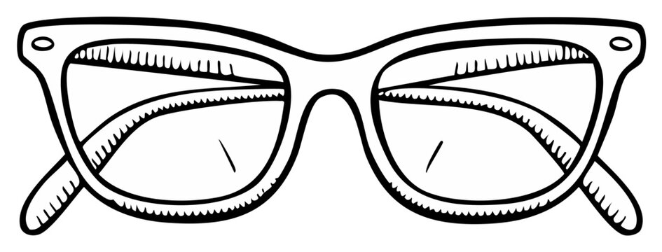 Hand Drawn Sketch of Square Eyeglasses Frames Detailed Line Art Optical Eye Wear Fashion Accessory Spectacles and Lenses