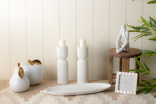 Modern Minimalist Home Decor Arrangement with Ceramic Ornaments