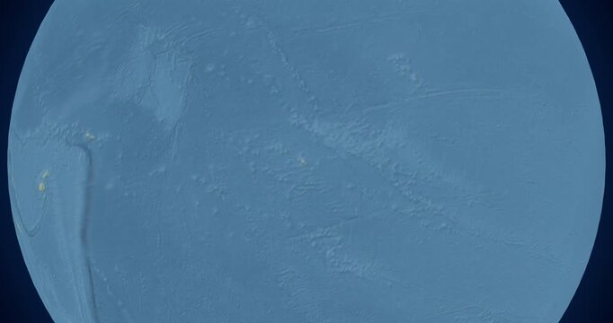 French Polynesia on Globe. Zoom into the country with Earth spinning on dark background. Physical world map with French Polynesia and label on it. Country view animation.