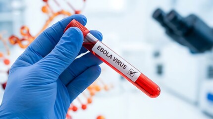 Obraz premium Scientist holding test tube labeled ebola virus for medical research