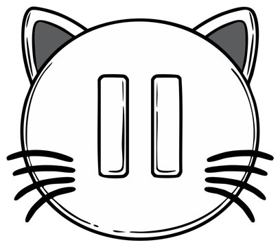 Cute cartoon cat face with pause button symbol inside an outline illustration