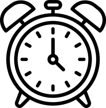 Retro alarm clock icon, time, wake up, vintage, classic, monochrome vector illustration