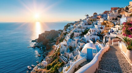 Obraz premium Santorini White Buildings Over Blue Aegean Sea