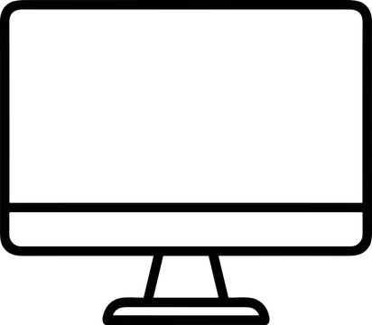 Minimalist computer monitor icon on white background, simple outline design