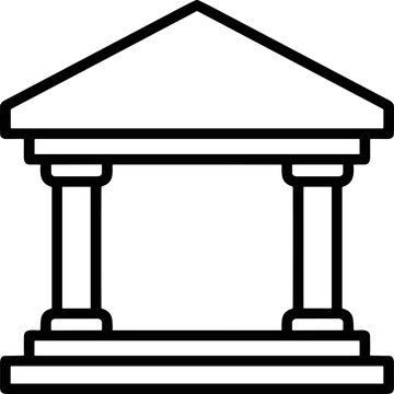 Simple Outline Icon of a Classical Building Facade with Columns and Pediment