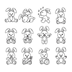 Fototapeta premium Cute cartoon bunnies in various playful poses and expressions for children's designs