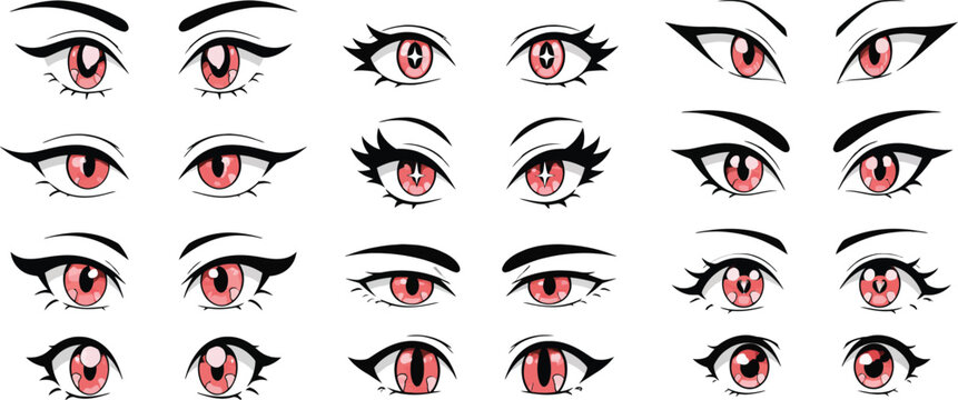 Anime and Manga Style Pink Eyes Collection Vector