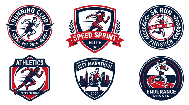 Running Club Badges and Logos: Marathon, Athletics, 5k Run, Speed Sprint