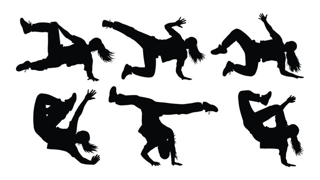 silhouette of breakdancer performing various moves dance dynamic action black