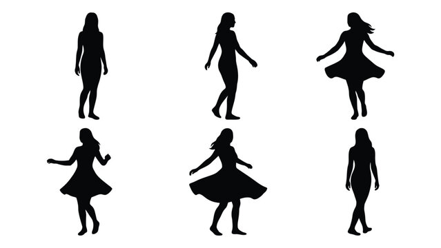 female silhouettes in various poses on white background silhouette woman