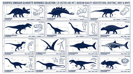 Dinosaur Silhouettes and Skeletons Blueprints - Scientific Reference Collection © Varel