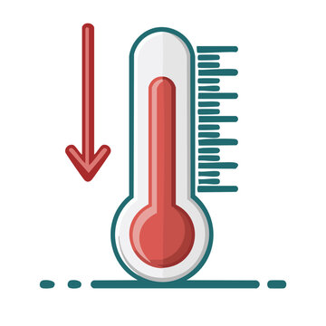 Thermometer showing low temperature with a downward arrow