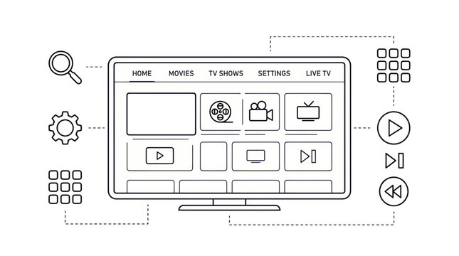 Smart TV Interface with Apps and Navigation Icons