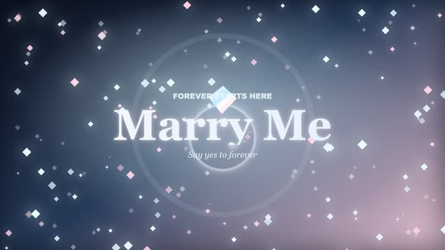 Elegant Marry Me proposal text on a glowing particle background