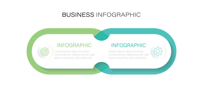 Business infographic template. 2 Step timeline journey. Business concept with 2 options, steps, sections. 2 column line connected with icons suitable for business infographic template