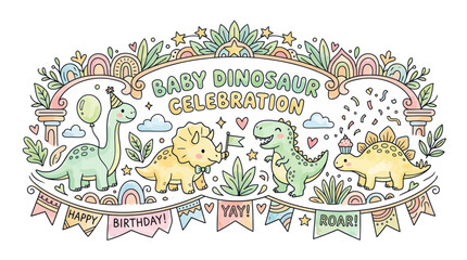 Cute Baby Dinosaurs Celebration Party Banner - Happy Birthday © Varel