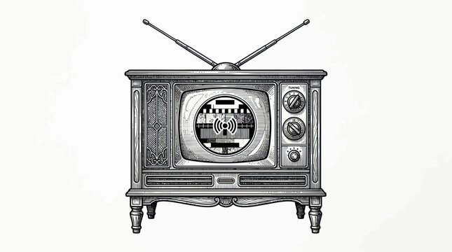 Vintage Television Set with Static Screen and Antenna