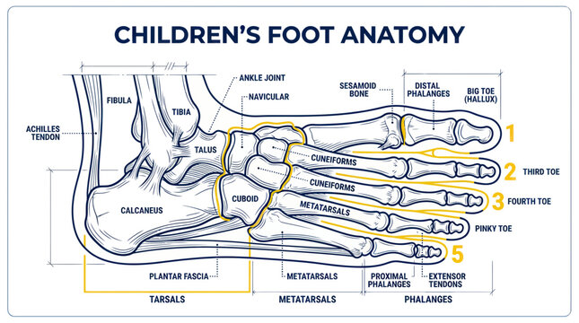 Children's Foot Anatomy Diagram: Bones, Tendons, and Labels