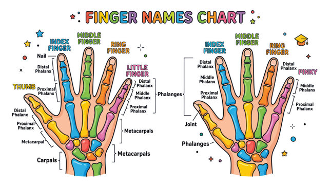 Colorful Finger and Hand Anatomy Chart for Kids Education