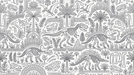 Dinosaur Skeleton Pattern: Prehistoric Animals, Fossils, and Jurassic Flora © Varel