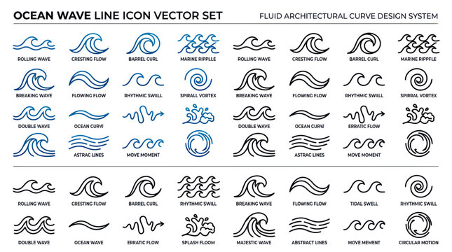 Ocean Wave Line Icon Vector Set - Fluid Architectural Curve Design System