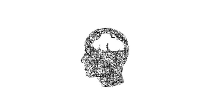 Sketch head with cloud icon animation - smooth progressive reveal