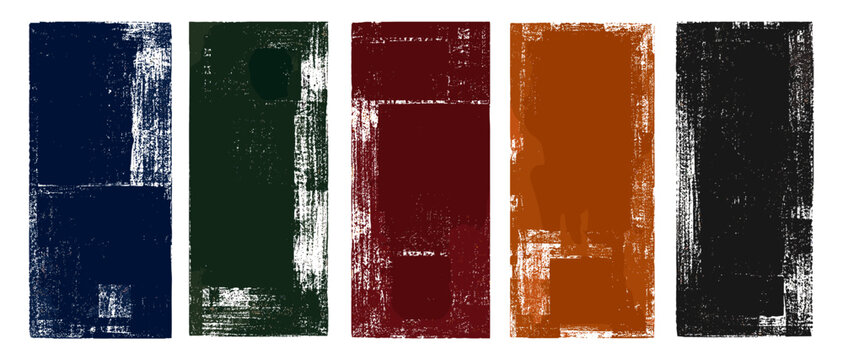 Urban roller ink print vector background, distressed paint texture on paper with grunge letterpress square and rectangle stamp