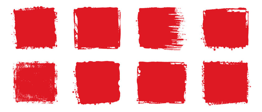 Black ink roller brush stroke textures, grunge paint stripes, rough rectangle stamps and graffiti smear labels vector set