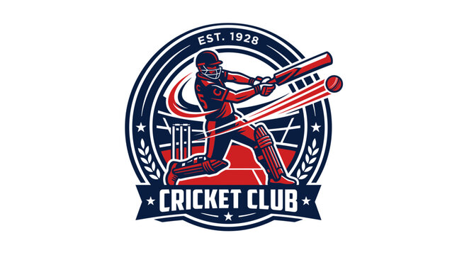 Cricket Player Batting Action Emblem - Sport Club Logo Design